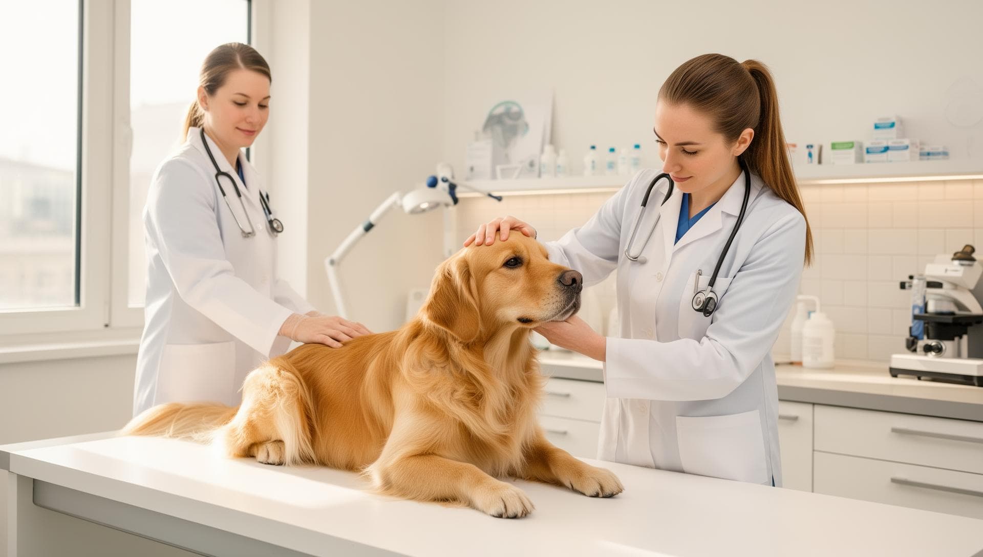 Veterinary surgeons with a dog in clinic